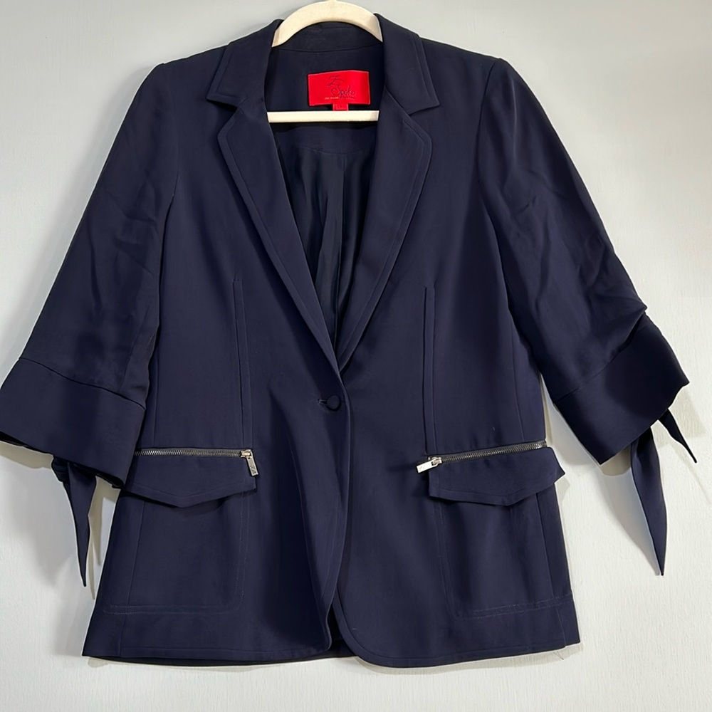 Z SPOKE ZAC WOMEN POSEN SILK BLAZER HALF SLEEVE  NAVY BLUE SIZE 4